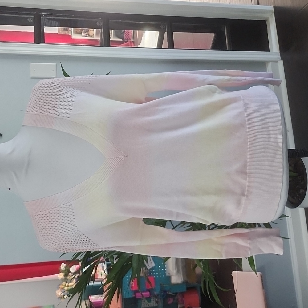 REVOLVE Central Park West Tie Dye Dip Dye Stripe Open Knit V-Neck Sweater Top